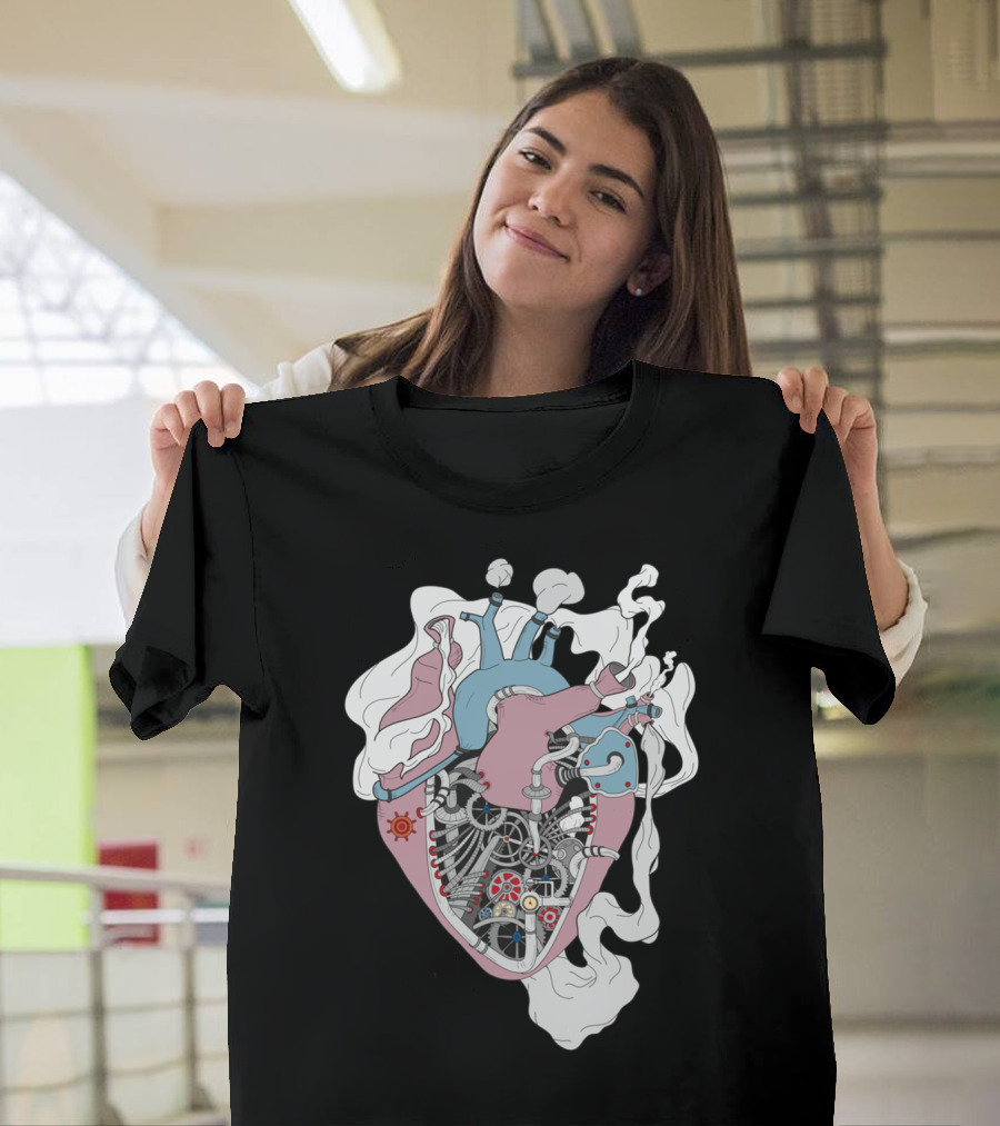 Mechanic Heart Steampunk Anatomical Steam-Powered Gears and Pipes T-Shirt