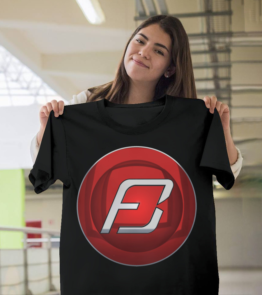 Red Coin F3 Symbol and Bold Logo on Glossy Button T-Shirt