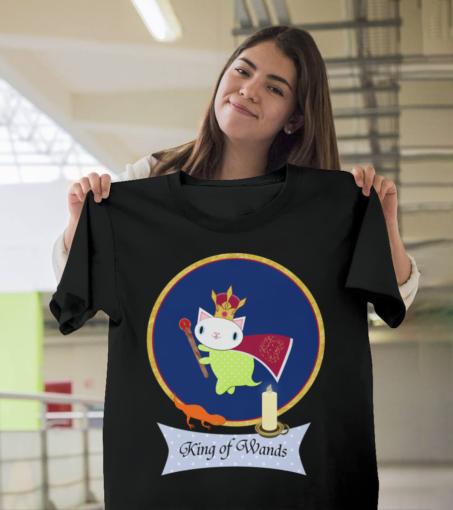 King of Wands Cute Cat in Royal Cape with Crown and Candle T-Shirt