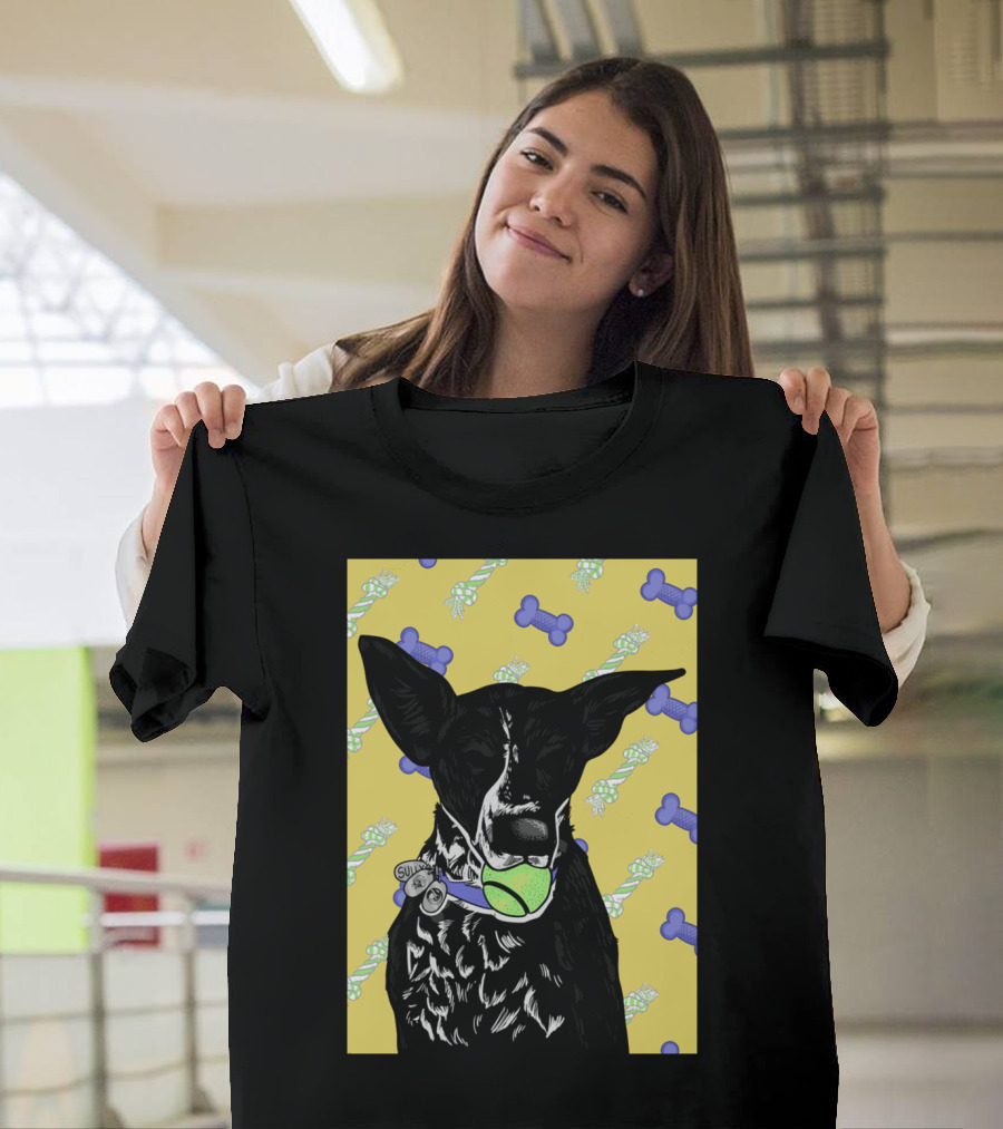 Sully Dog with Tennis Ball and Toy Background T-Shirt