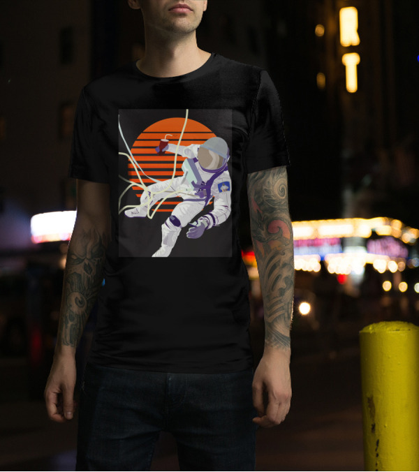 Summer Spaceman Wave Orange Sun Retro Astronaut With Soda Drink T-Shirt