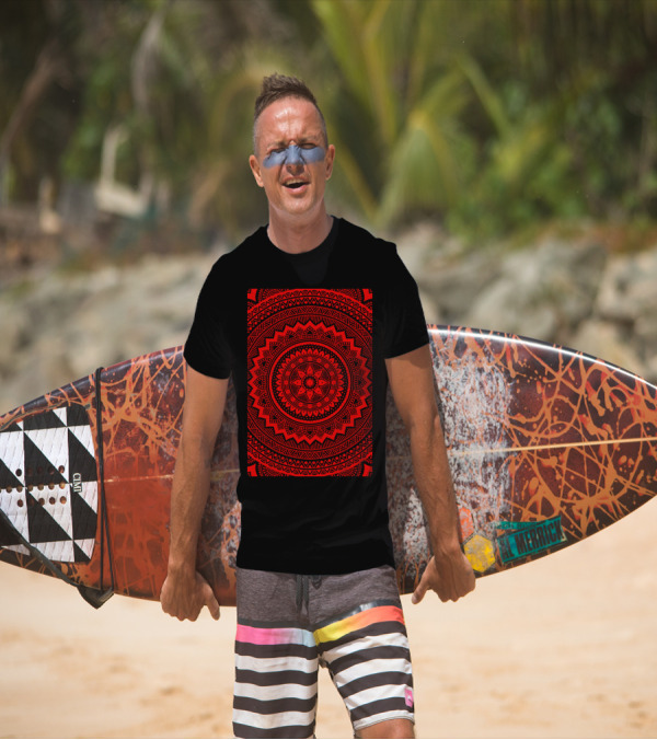Red Mandala Geometric Floral Circular Symmetry T-Shirt
