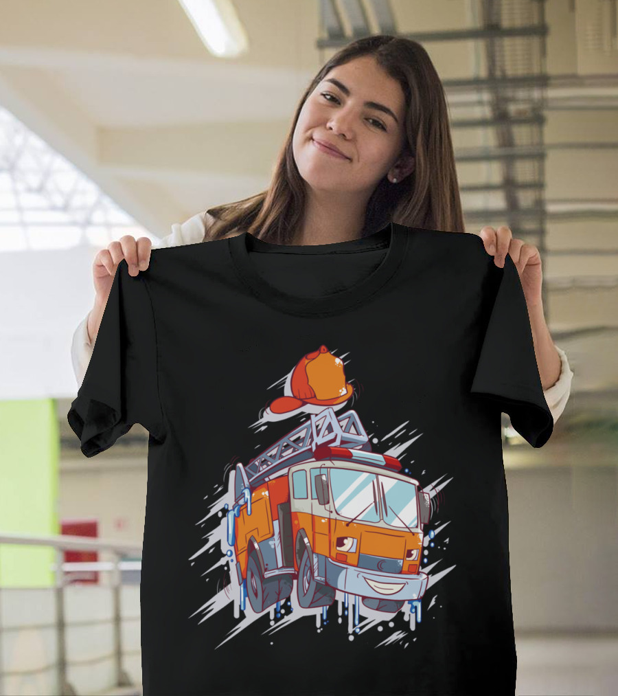 Firefighter Truck with Ladder and Helmet T-Shirt