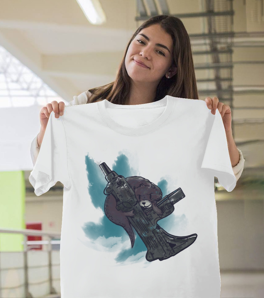 Ottermatic Weapon Adorable Otter Hugging Gun T-Shirt