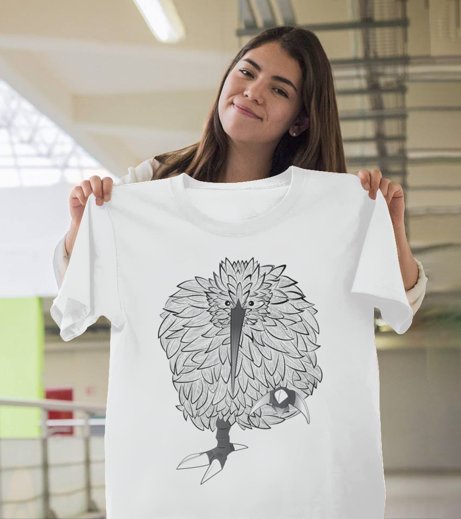 Kiwi Life Black Feathered Bird with Single Eye and Beak T-Shirt
