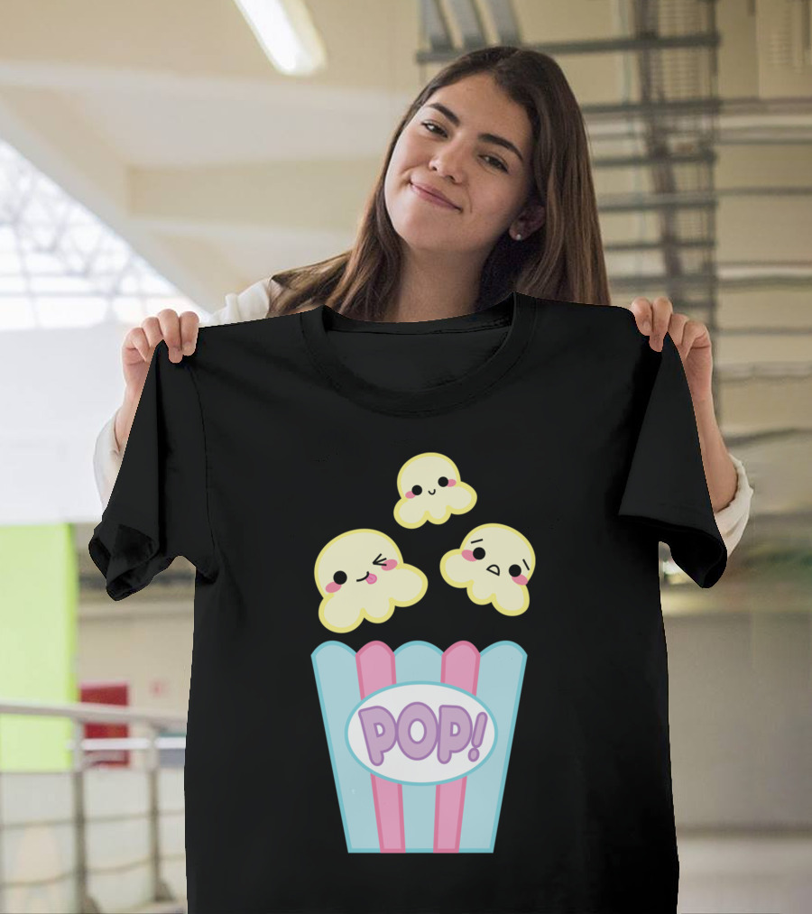 POP Cute Kawaii Popcorn Characters on Pastel Box T-Shirt
