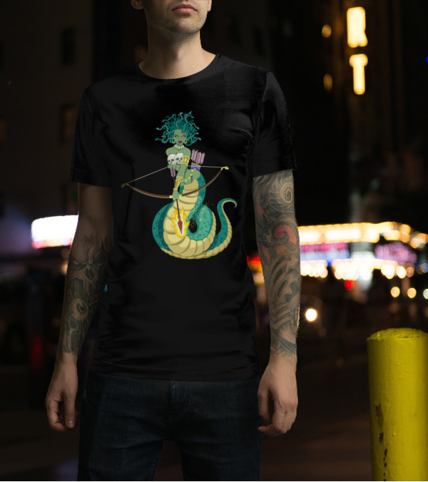Medusa Mythical Archer With Serpent Tail And Flaming Arrow T-Shirt