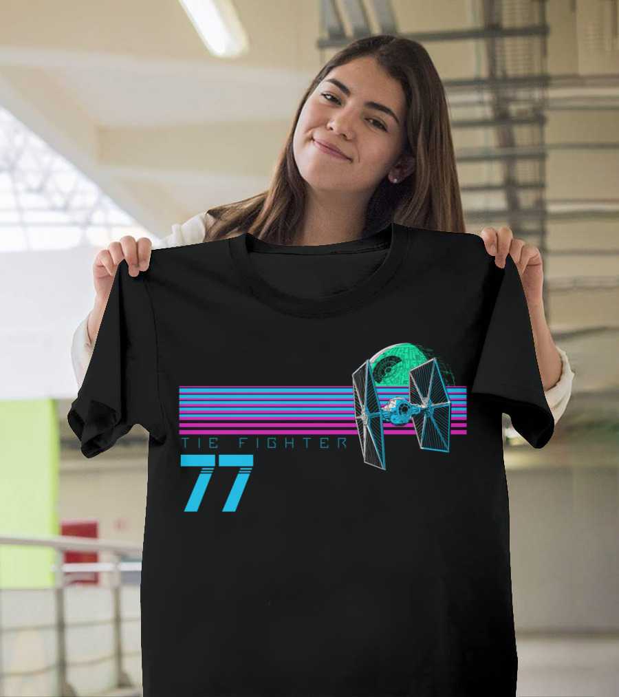 TIE Fighter 77 Retro Stripe Death Star T-Shirt