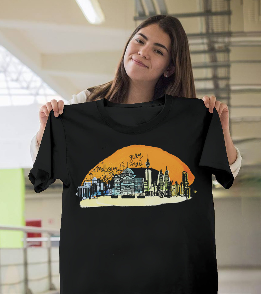 Melbourne Skyline Sunset G'day Mate T-Shirt