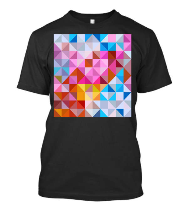 Red Triangular Mesh Pattern Colorful Geometric Squares T-Shirt