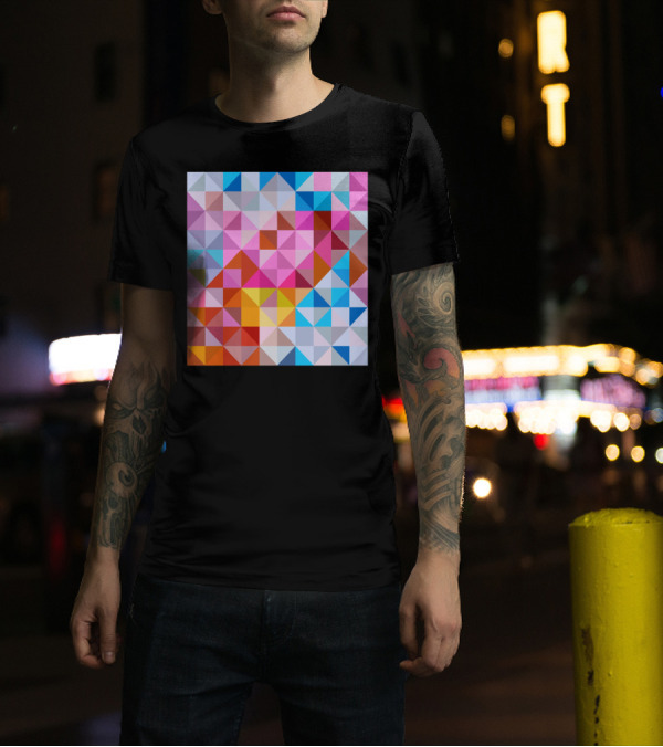 Red Triangular Mesh Pattern Colorful Geometric Squares T-Shirt