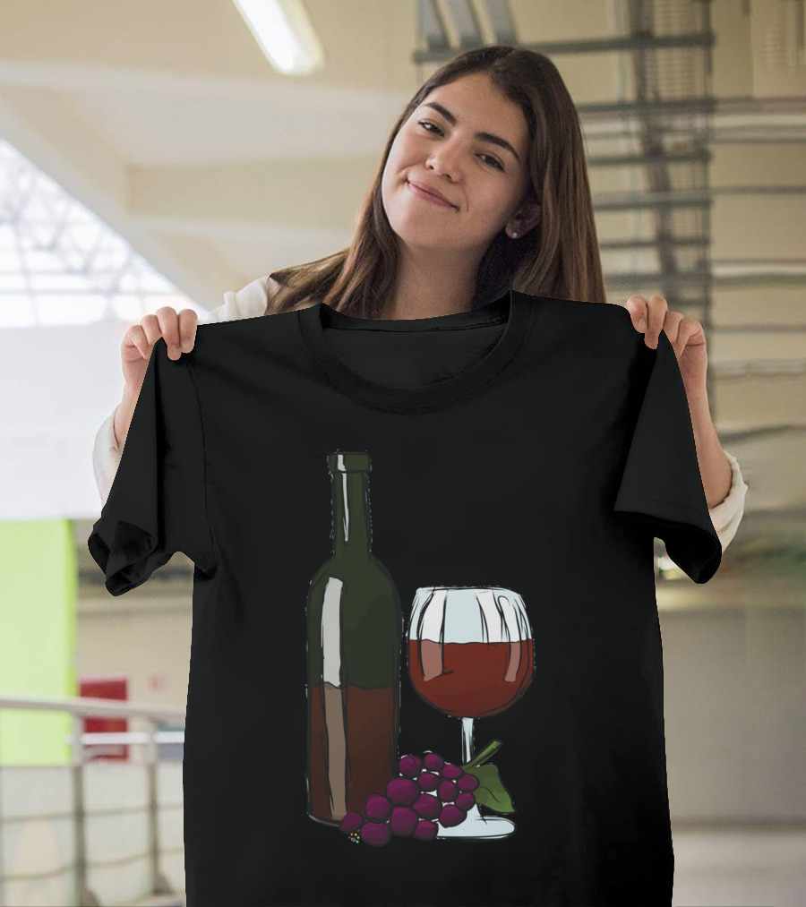 Wine N Glass Bottle with Grapes T-Shirt
