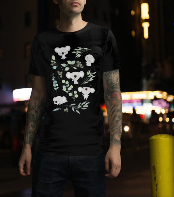 Koala And Eucalyptus Leaves Pattern T-Shirt