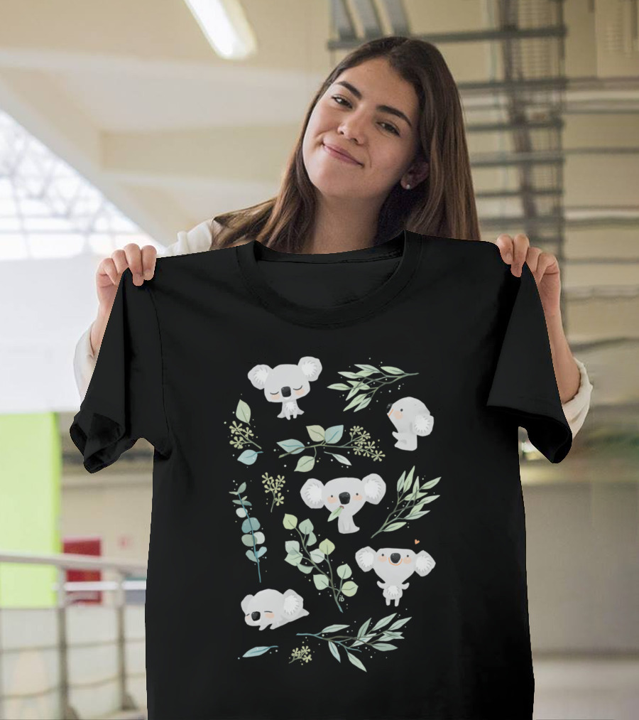 Koala and Eucalyptus Leaves Pattern T-Shirt