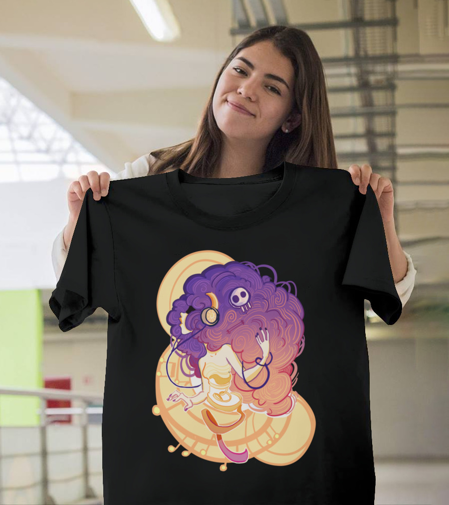 Melomaniac Psychedelic Headphones Skull Swirls T-Shirt