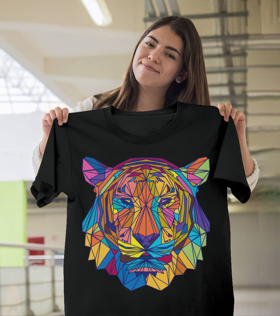 Tigran Geometric Multicolor Tiger Face T-Shirt