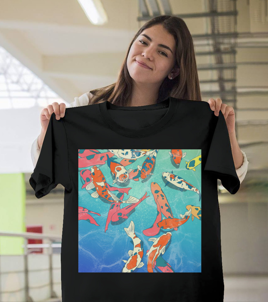 Koi Pond Backdrop Fish Artwork Swim Patterns Japanese T-Shirt