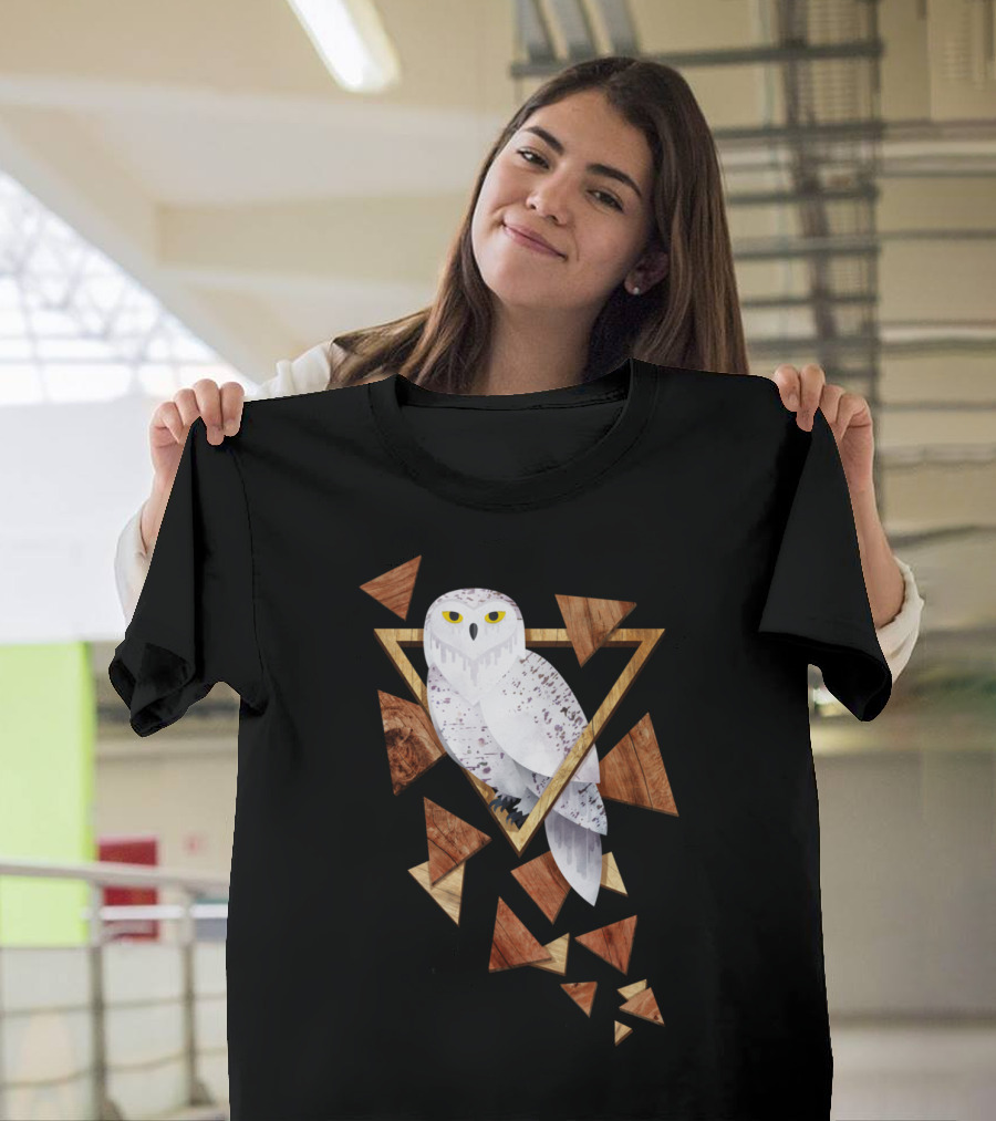 Owl In The Woods Geometric Style Triangles and Snowy Owl T-Shirt