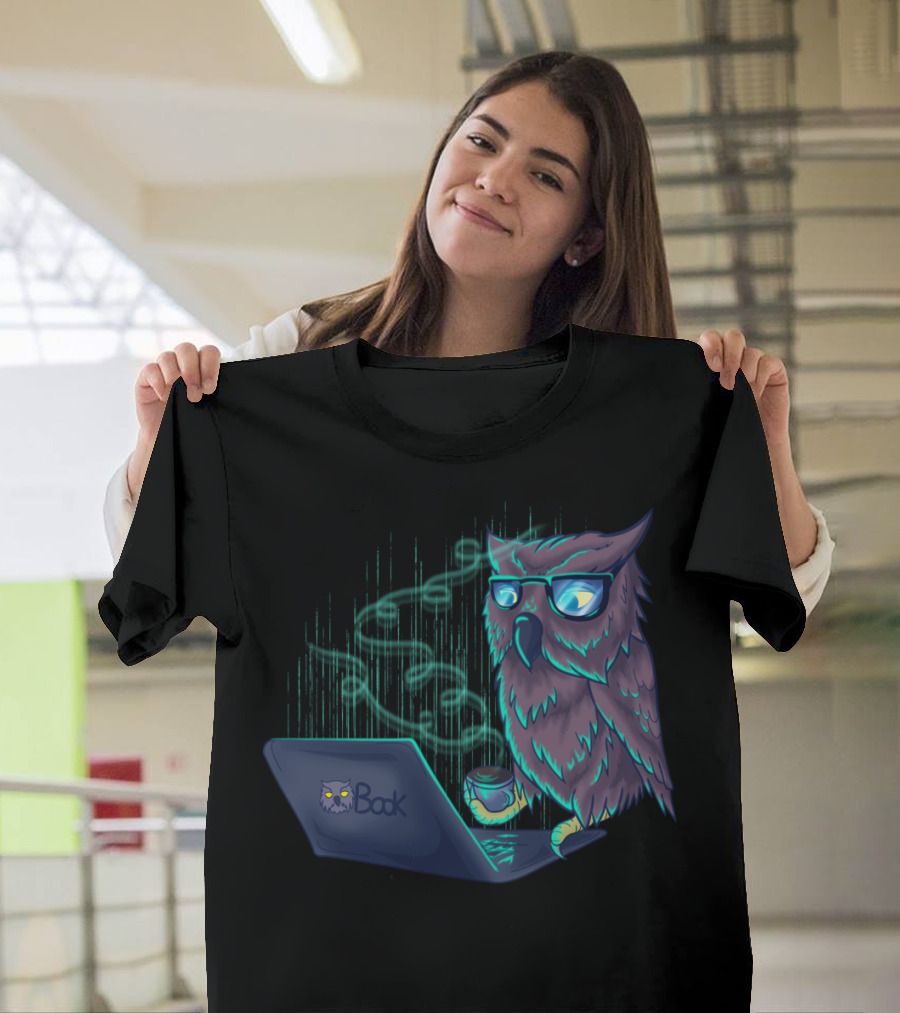 Night Owl Coffee Lover with Laptop and Book T-Shirt