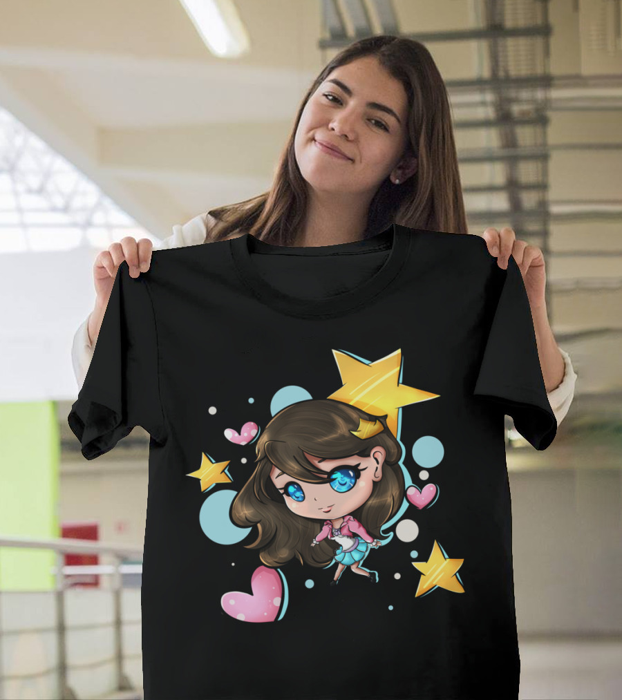 Idol Queen Chibi Character with Stars and Hearts T-Shirt