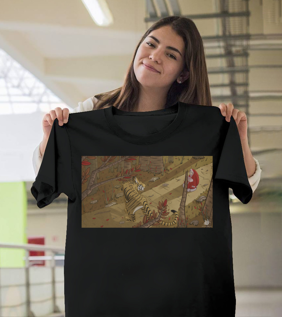 Korean Little Red Riding Hood with Tiger in Forest Scene T-Shirt