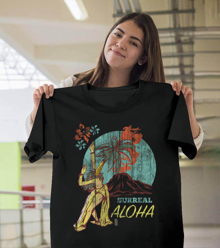 Surreal Aloha Volcano Dance Palm Tree Hibiscus T-Shirt