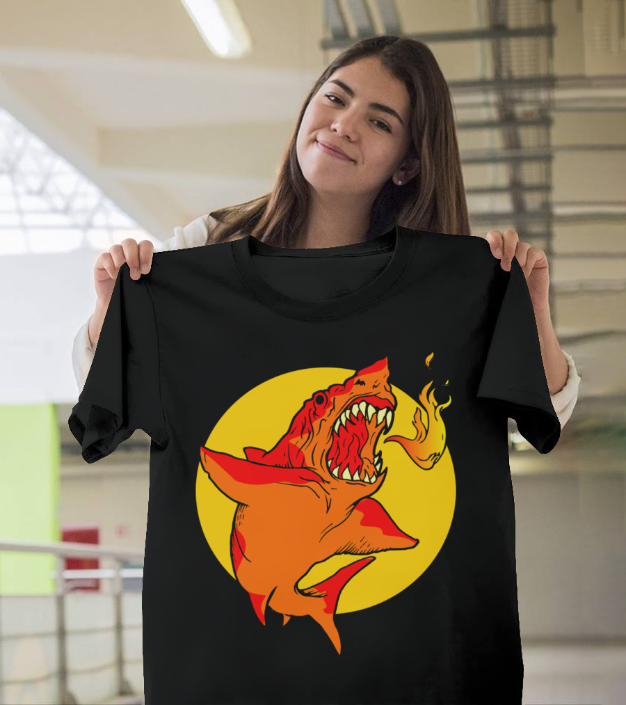 Fire Shark Yellow Circle Fiery T-Shirt