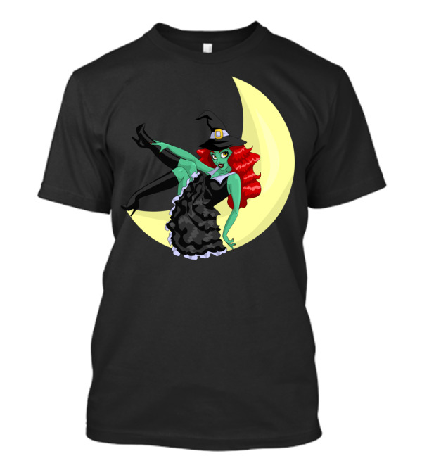 Witchful Thinking Green Witch On Crescent Moon T-Shirt