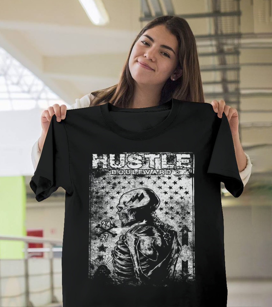 Hustle Boulevard Skeleton 24/7 Stars Arrows T-Shirt