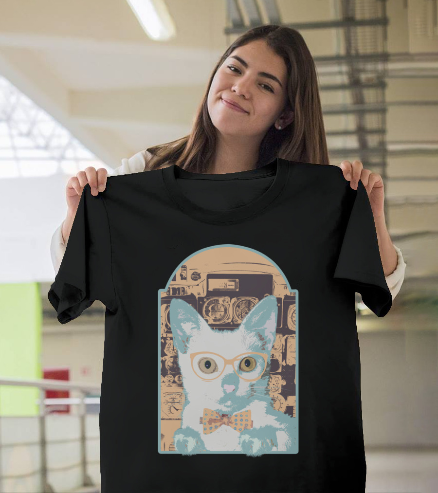 Mr. Kitty Retro Camera Glasses Bow Tie Fashion T-Shirt