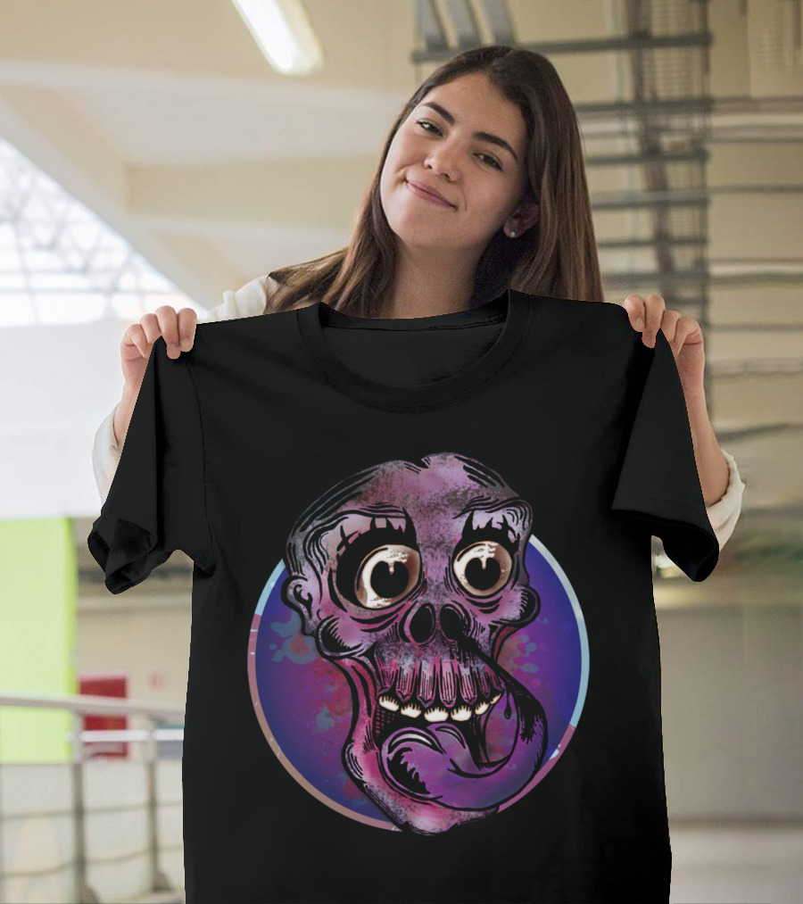 Mr. SkullSnot Quirky Cartoon Skull with Popping Eyes and Long Tongue T-Shirt