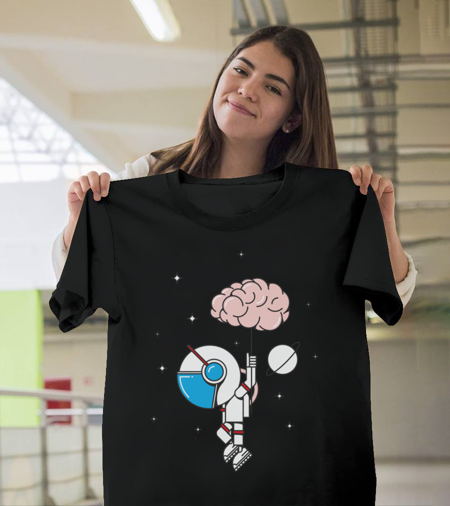 Imagination Is Power Astronaut Holding Brain Balloon in Space with Stars and Planets T-Shirt