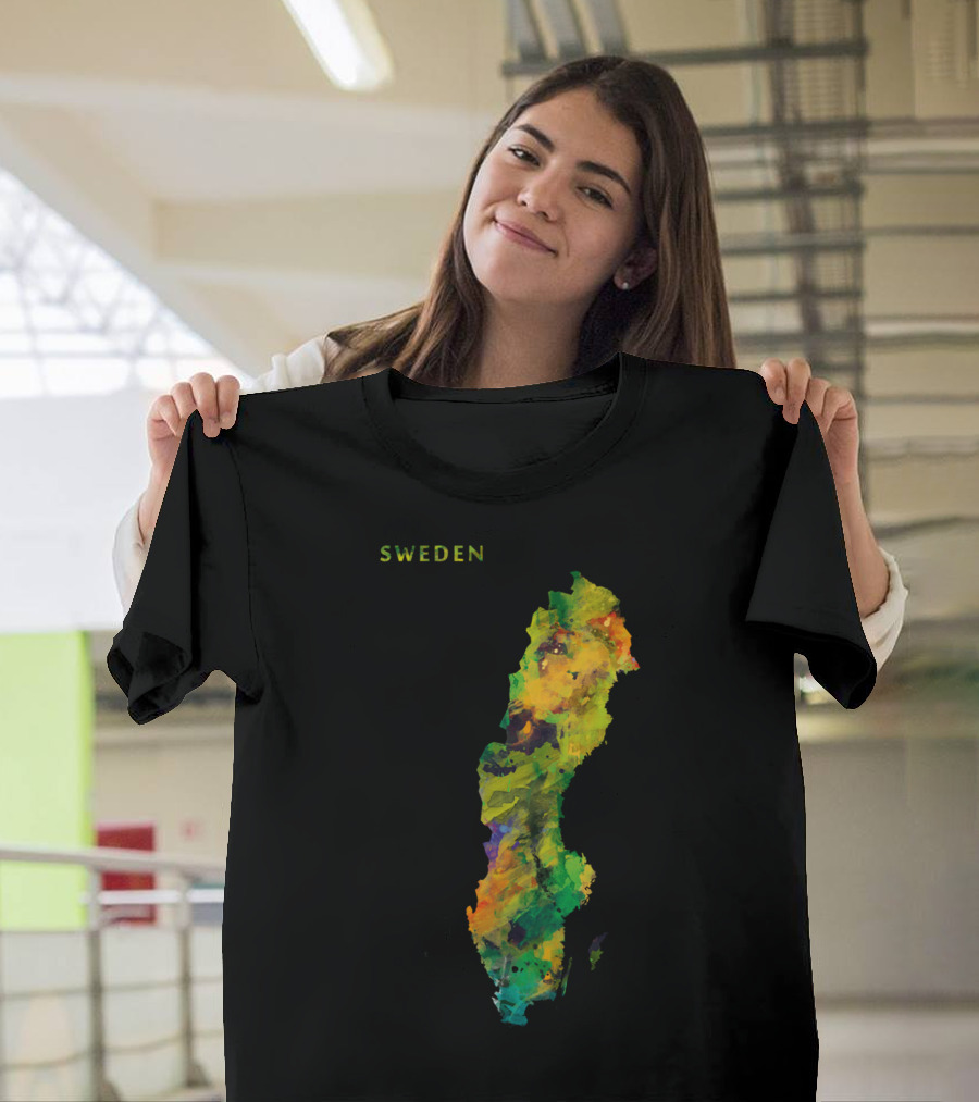 Sweden Map Colorful Watercolor T-Shirt