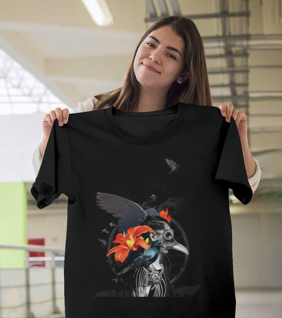 Requiem Raven Gas Mask Lily Flowers Plague Doctor Aesthetic T-Shirt