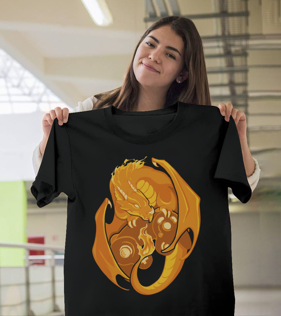 FireDragon Gamer Fiery Golden Dragon Emblem T-Shirt
