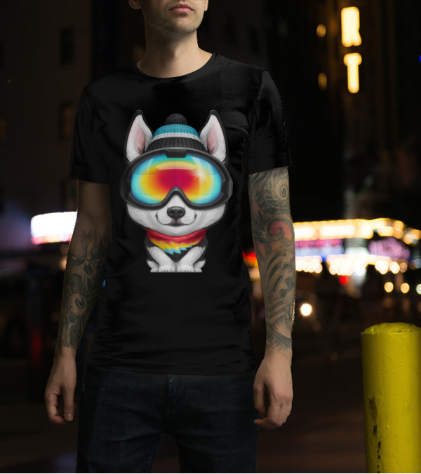 Siberian Husky Rider Rainbow Goggles Beanie Bandana T-Shirt