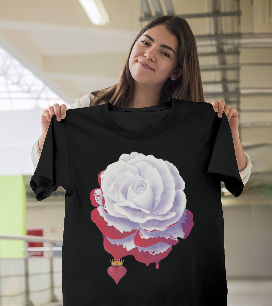 Painted Rose Cut Out Sticker Dripping Red with Crowned Heart T-Shirt