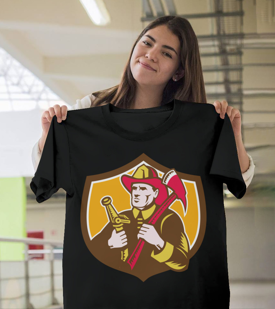 Fireman Firefighter Axe Hose Crest Woodc Badge T-Shirt
