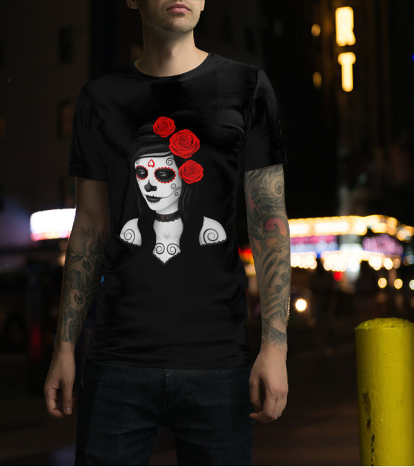 Day Of The Dead Girl With Red Roses T-Shirt