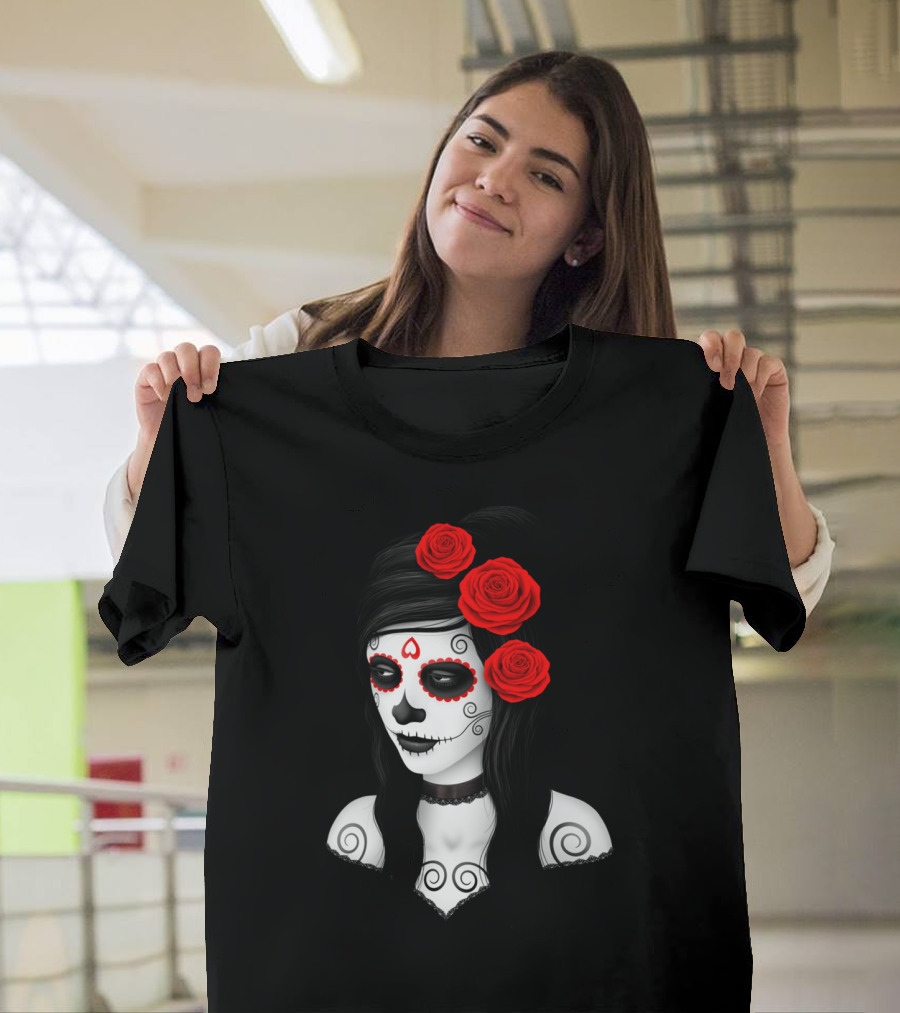Day of the Dead Girl with Red Roses T-Shirt