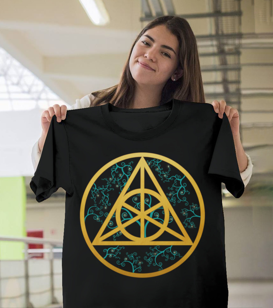 Deathly Hallows Geometry with Botanical Accents T-Shirt