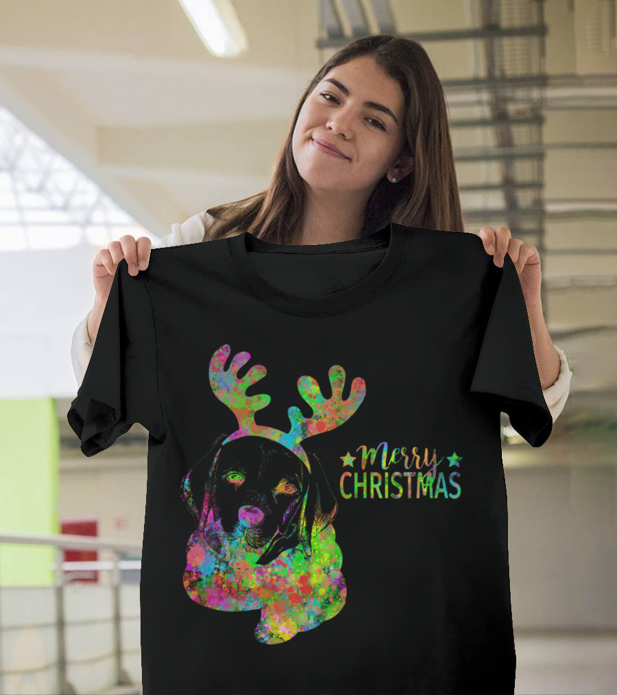 Merry Christmas Labrador Retriever Colorful Reindeer Antlers T-Shirt