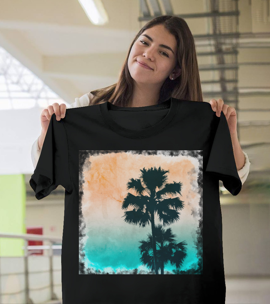 Palms On The Beach Silhouette Tropical Sunset T-Shirt