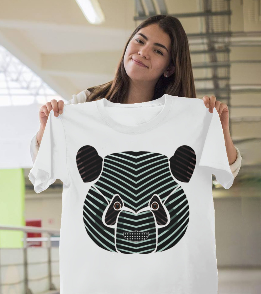 Panda Striped Line Pattern Face T-Shirt