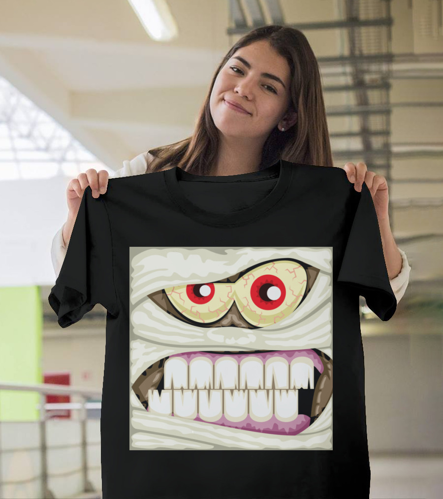 Mummy Eyes and Grinning Teeth Halloween Monster Face T-Shirt