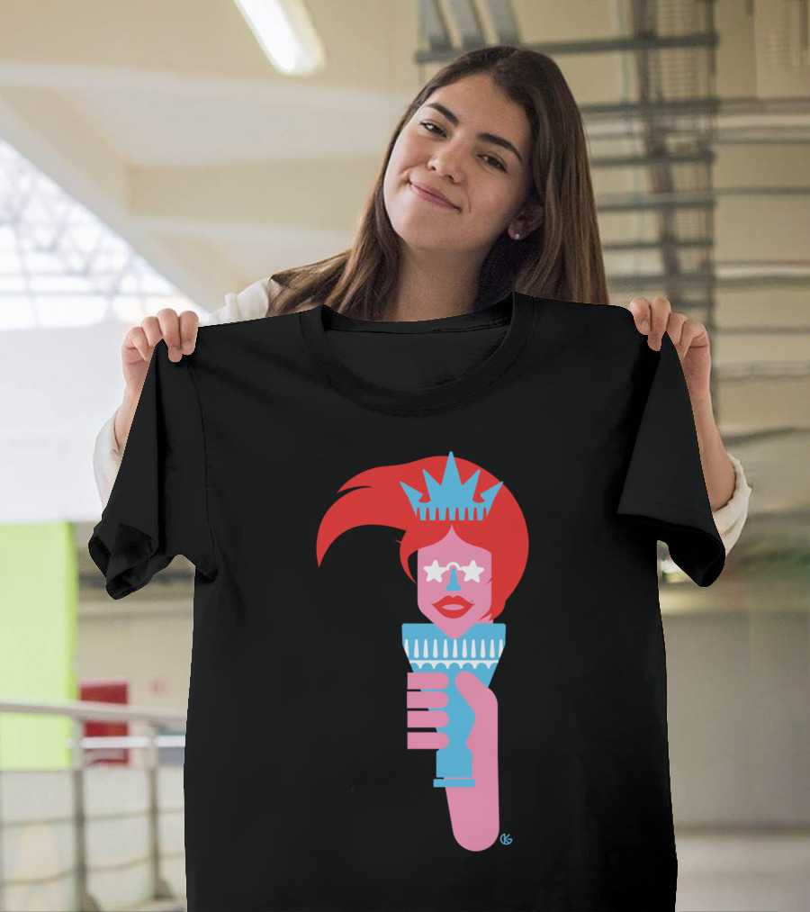 Lady Liberty with Red Hair and Star Glasses Holding Torch T-Shirt