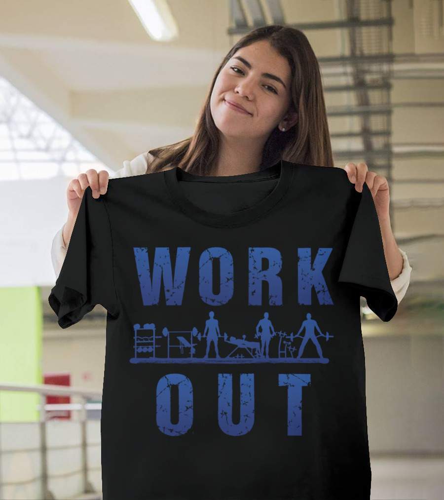 WORK OUT Fitness Silhouette Gym Equipment T-Shirt