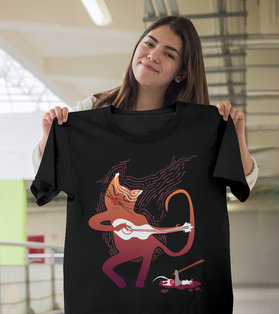 Singing Cat with Guitar and Mouse Dinner T-Shirt