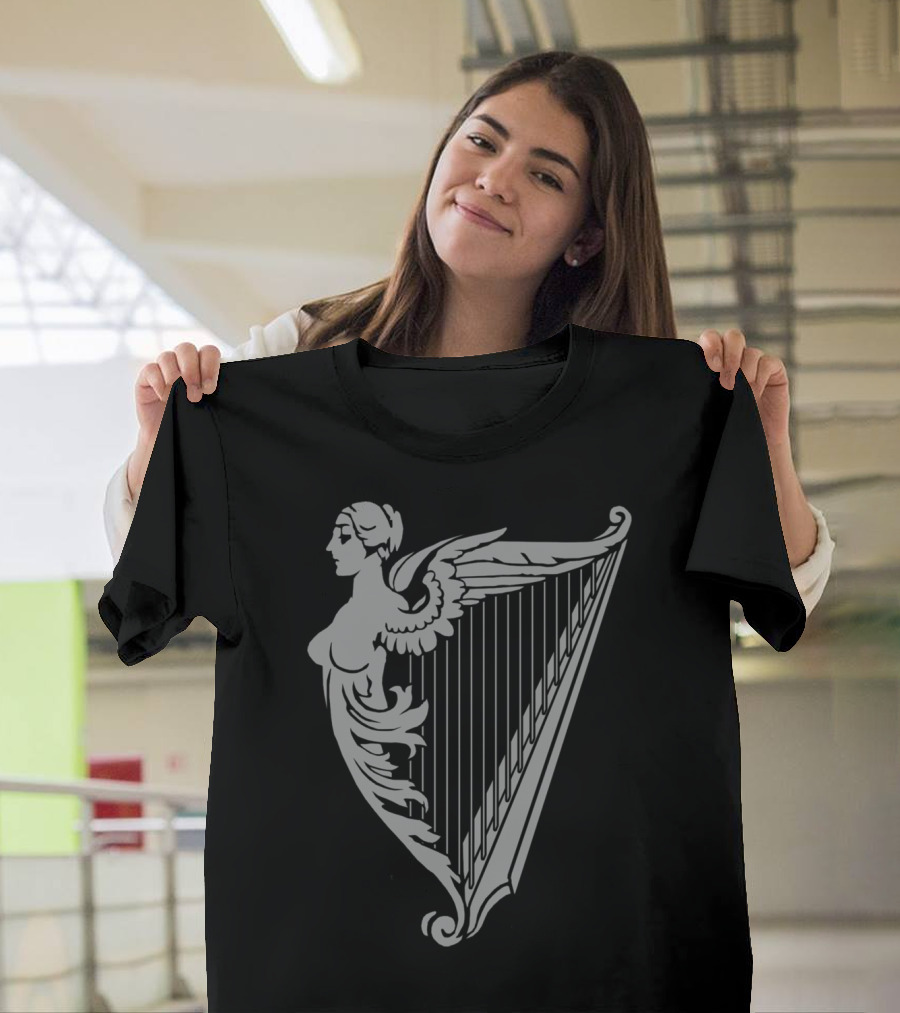 Irish Harp Heraldry White Halftone Winged Woman T-Shirt