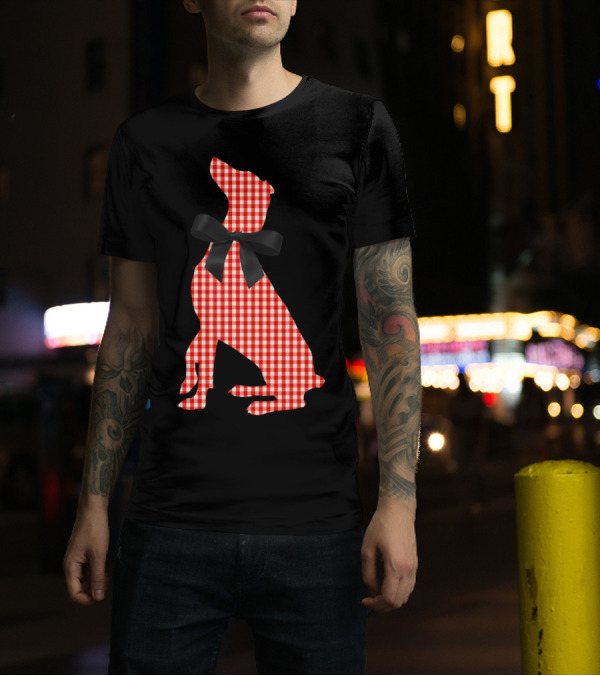 Retro Christmas Dog Style Plaid Bow Holiday T-Shirt